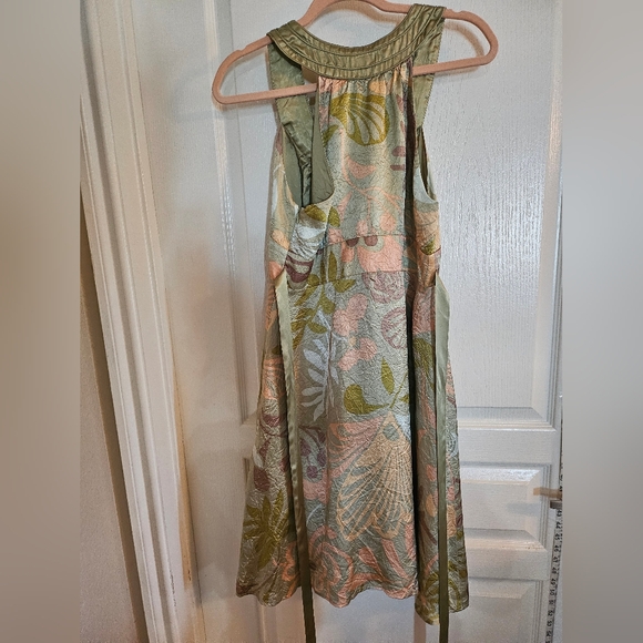 Floral Midi Dress With Invisible Zipper And Satin Waist Tie--100% Acetate Satin - Picture 9 of 15
